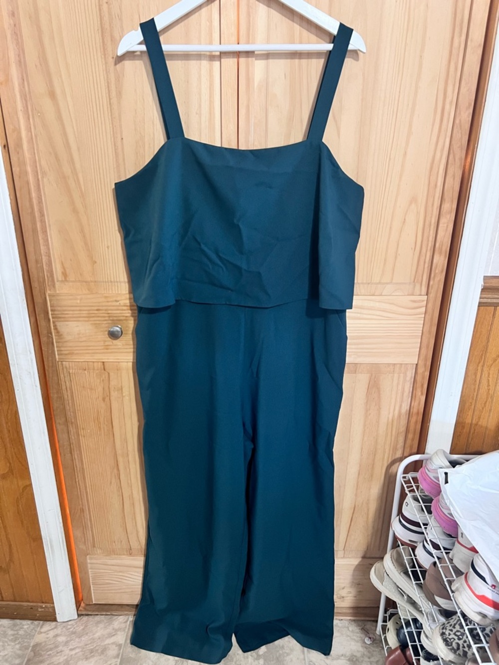 LOFT Dark Teal Wide-Leg Jumpsuit with Square Neck